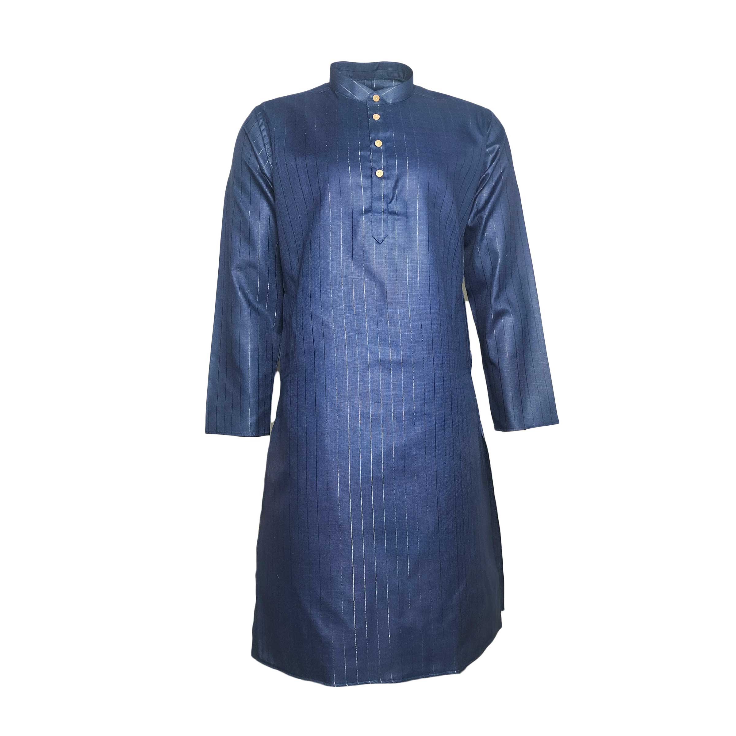 Fab Signatures Men Cotton Blend Plain Solid Blue With Silver Lining Kurta