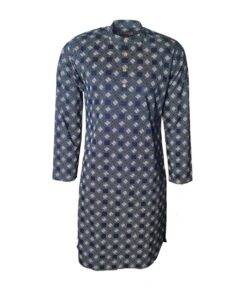 Fab Signatures Blue Printed Cotton Long Kurta For Men