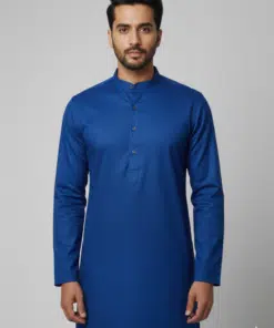 Mens Blue Solid Cotton Blend Kurta