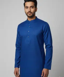 Alternative view of Mens Blue Solid Cotton Blend Kurta
