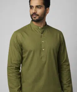 Alternative view of MEN'S MEHENDI GREEN SOLID COTTON BLEND KURTA