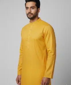 Alternative view of Golden Yellow Solid Cotton Blend Kurtas for Men