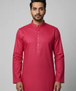 Men's Dark Pink Cotton Blend Kurta