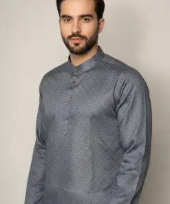 Alternative view of Azure Elegance: Printed Metallic Blue Cotton Long Kurta for Men