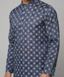 Alternative view of Sapphire Sophistication: Printed Blue Cotton Long Kurta for Men